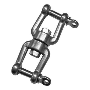 Stainless steel bow shackles securely connect mooring chain and custom-built SS mooring lines to NexSens data buoys and pyramid anchors.